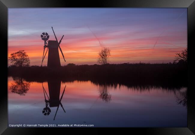 Turf Fen Drainage Mill at Sunset  Framed Print by Hannah Temple