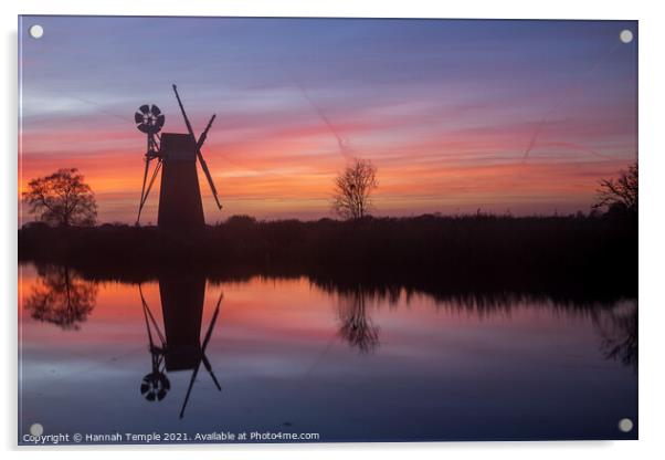 Turf Fen Drainage Mill at Sunset  Acrylic by Hannah Temple