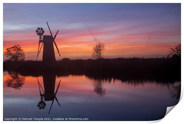 Turf Fen Drainage Mill at Sunset  Print by Hannah Temple