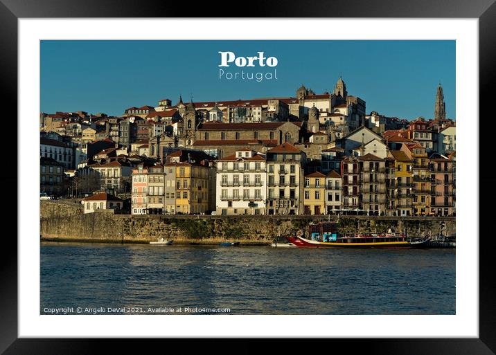 View of Porto and Douro River - Travel Art Framed Mounted Print by Angelo DeVal