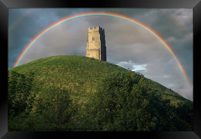 Glastonbury Tor Rainbow Framed Print by Alison Chambers