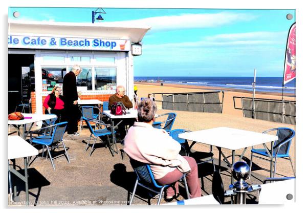 Seaside cafe and beach shop. Acrylic by john hill