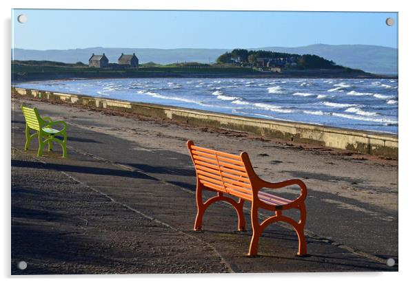 Prestwick prom benches Acrylic by Allan Durward Photography