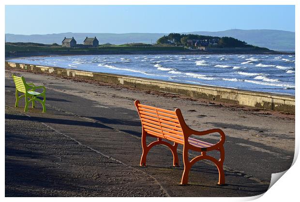 Prestwick prom benches Print by Allan Durward Photography