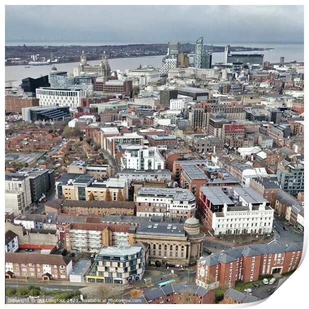 View of Liverpool City Centre and River Mersey from Liverpool Cathedral Print by Phil Longfoot