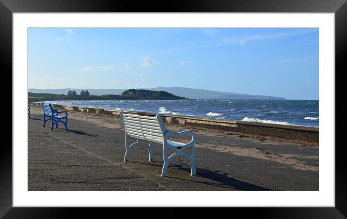 Prestwick shorefront benches Framed Mounted Print by Allan Durward Photography