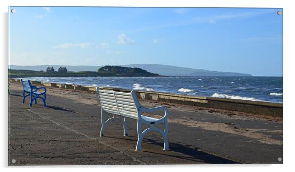 Prestwick shorefront benches Acrylic by Allan Durward Photography