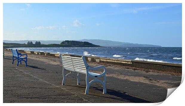 Prestwick shorefront benches Print by Allan Durward Photography