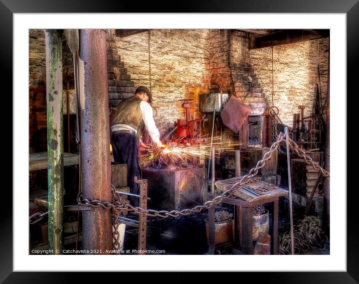 The Forge - Chain making at the Forge Framed Mounted Print by Catchavista 