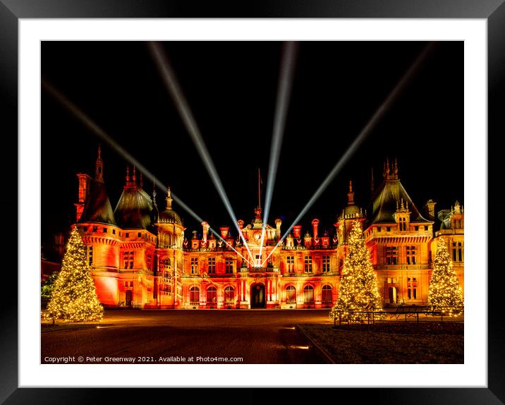 The Manor At Waddesdon Illuminated For Christmas With Winter Lights Framed Mounted Print by Peter Greenway