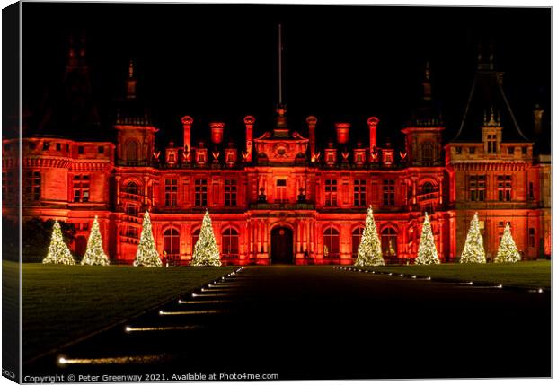 The Manor At Waddesdon Illuminated For Christmas With Winter Lights Canvas Print by Peter Greenway