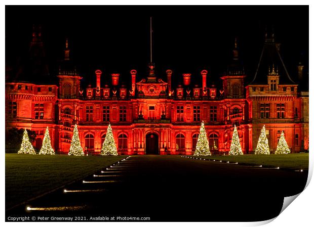 The Manor At Waddesdon Illuminated For Christmas With Winter Lights Print by Peter Greenway