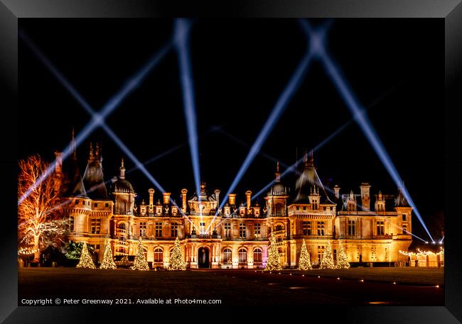 The Manor At Waddesdon Illuminated For Christmas With Winter Lights Framed Print by Peter Greenway