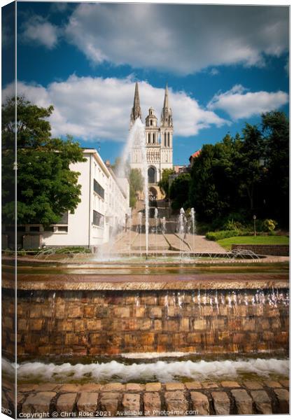 Angers, Cathedral St Maurice and fountain Canvas Print by Chris Rose