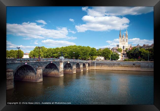 Angers, river and cathedral Framed Print by Chris Rose