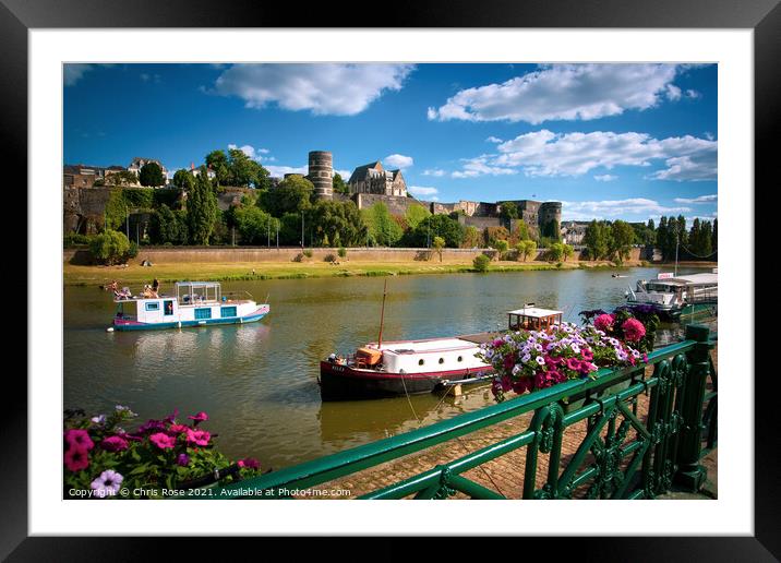 Angers, river traffic and Chateau d'Angers Framed Mounted Print by Chris Rose