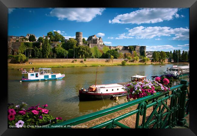 Angers, river traffic and Chateau d'Angers Framed Print by Chris Rose