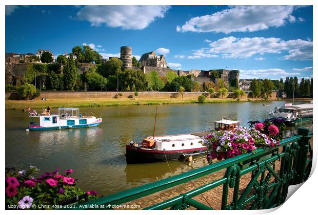 Angers, river traffic and Chateau d'Angers Print by Chris Rose