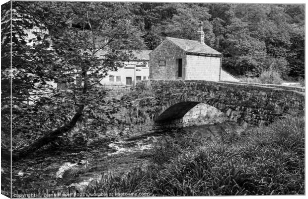Old Stone Bridge over Hebden Beck Monochrome Canvas Print by Diana Mower