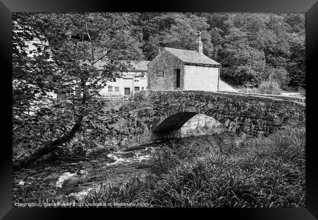 Old Stone Bridge over Hebden Beck Monochrome Framed Print by Diana Mower