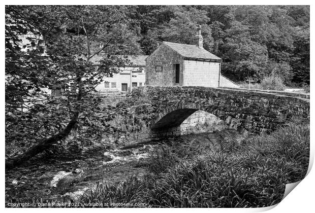 Old Stone Bridge over Hebden Beck Monochrome Print by Diana Mower