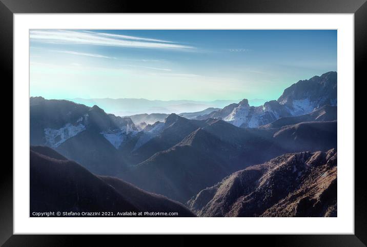 Alpi Apuane mountains and marble quarry. Carrara Framed Mounted Print by Stefano Orazzini