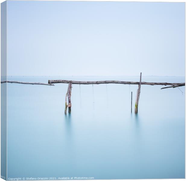 Fishing Poles minimal landscape. Long exposure. Canvas Print by Stefano Orazzini