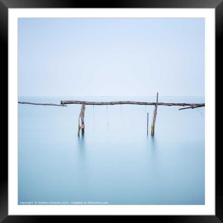 Fishing Poles minimal landscape. Long exposure. Framed Mounted Print by Stefano Orazzini