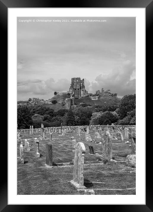Corfe Castle and graveyard Framed Mounted Print by Christopher Keeley