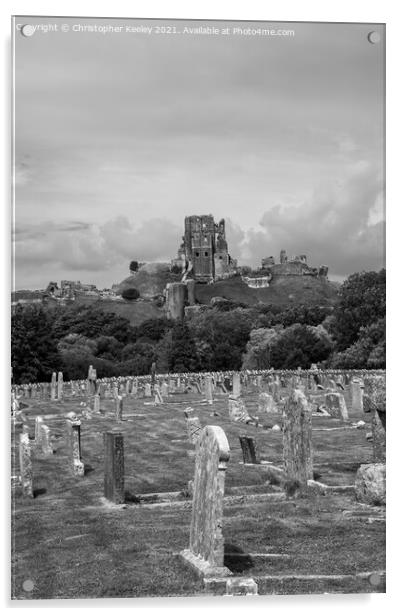 Corfe Castle and graveyard Acrylic by Christopher Keeley