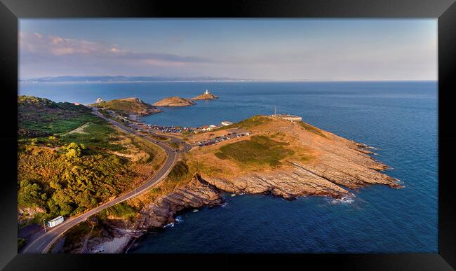 Mumbles lighthouse, Bracelet Bay and Limeslade Bay Framed Print by Leighton Collins