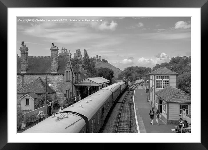A train at Corfe Castle Framed Mounted Print by Christopher Keeley