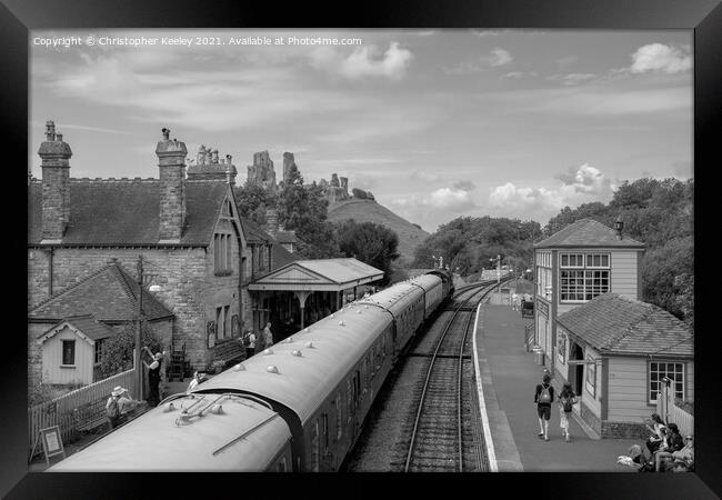 A train at Corfe Castle Framed Print by Christopher Keeley