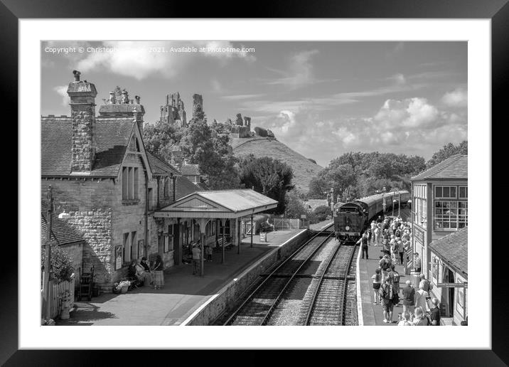 Steam train at Corfe Castle Framed Mounted Print by Christopher Keeley