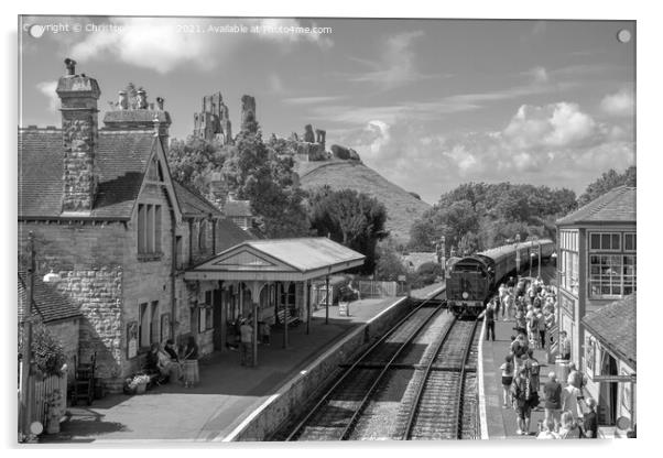 Steam train at Corfe Castle Acrylic by Christopher Keeley