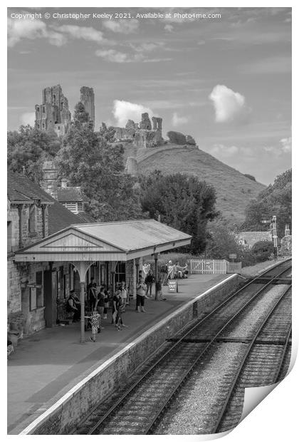 Corfe Castle railway station Print by Christopher Keeley