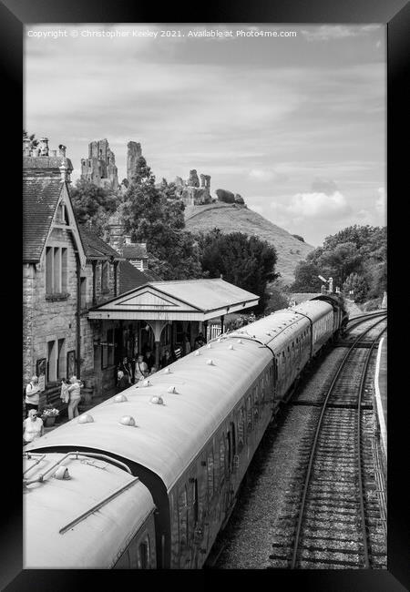 Steam train at Corfe Castle Framed Print by Christopher Keeley