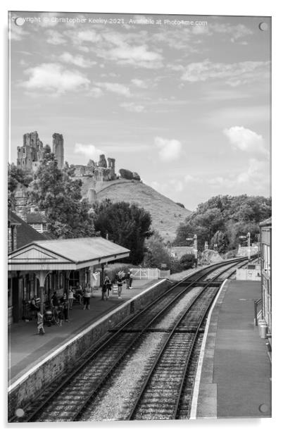 Corfe Castle - black and white Acrylic by Christopher Keeley