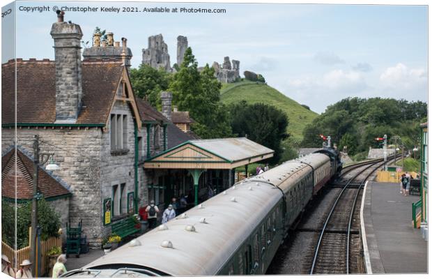 A steam train at Corfe Castle Canvas Print by Christopher Keeley
