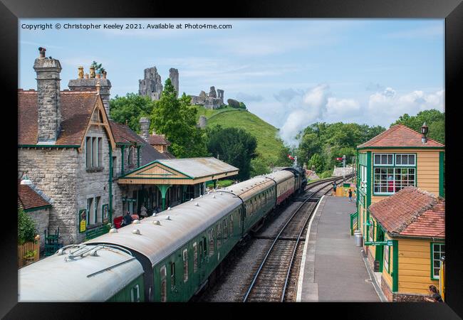 Summer at Corfe Castle railway station Framed Print by Christopher Keeley