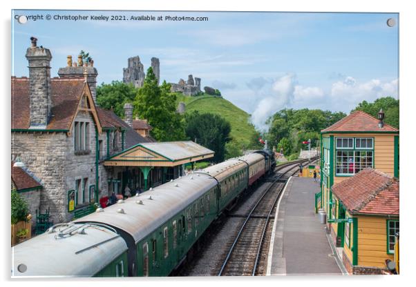 Summer at Corfe Castle railway station Acrylic by Christopher Keeley