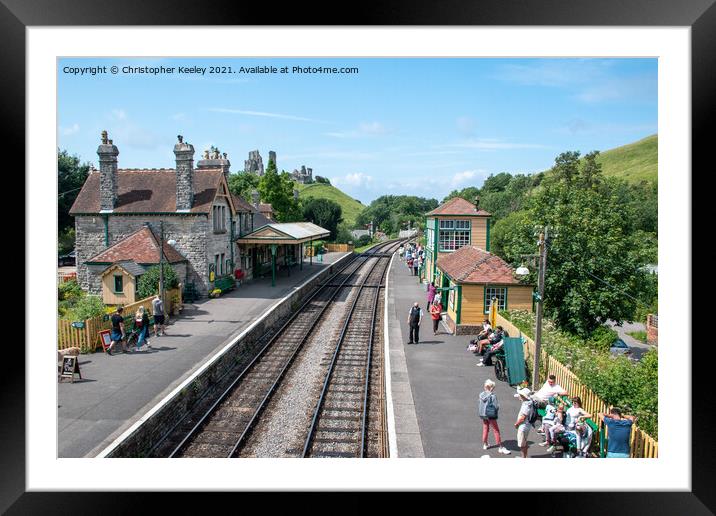Summer at Corfe Castle railway station Framed Mounted Print by Christopher Keeley