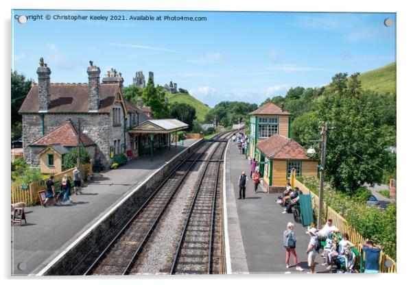 Summer at Corfe Castle railway station Acrylic by Christopher Keeley