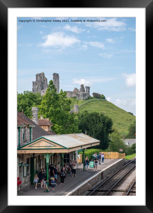 Corfe Castle and railway station Framed Mounted Print by Christopher Keeley