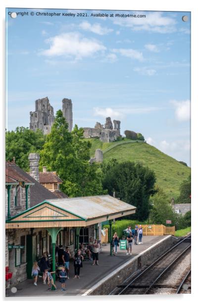 Corfe Castle and railway station Acrylic by Christopher Keeley