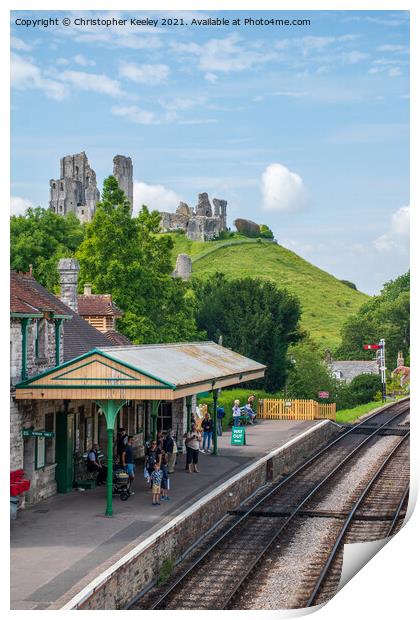 Corfe Castle train station Print by Christopher Keeley