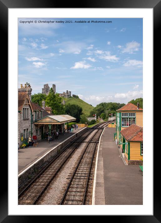 Corfe Castle and railway station Framed Mounted Print by Christopher Keeley
