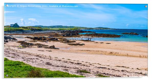 Sandy beach at Mannin Bay, County Galway panorama Acrylic by Angus McComiskey