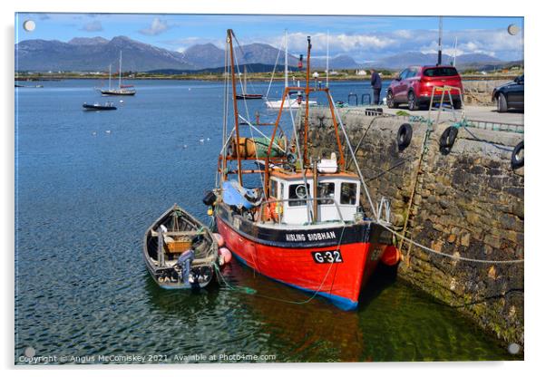 Fishing boat in Roundstone harbour, County Galway  Acrylic by Angus McComiskey