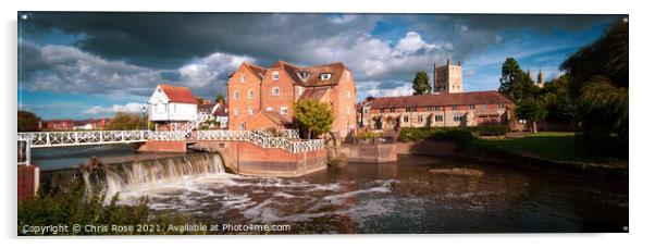 Tewkesbury, restored Abbey Mill and sluices Acrylic by Chris Rose